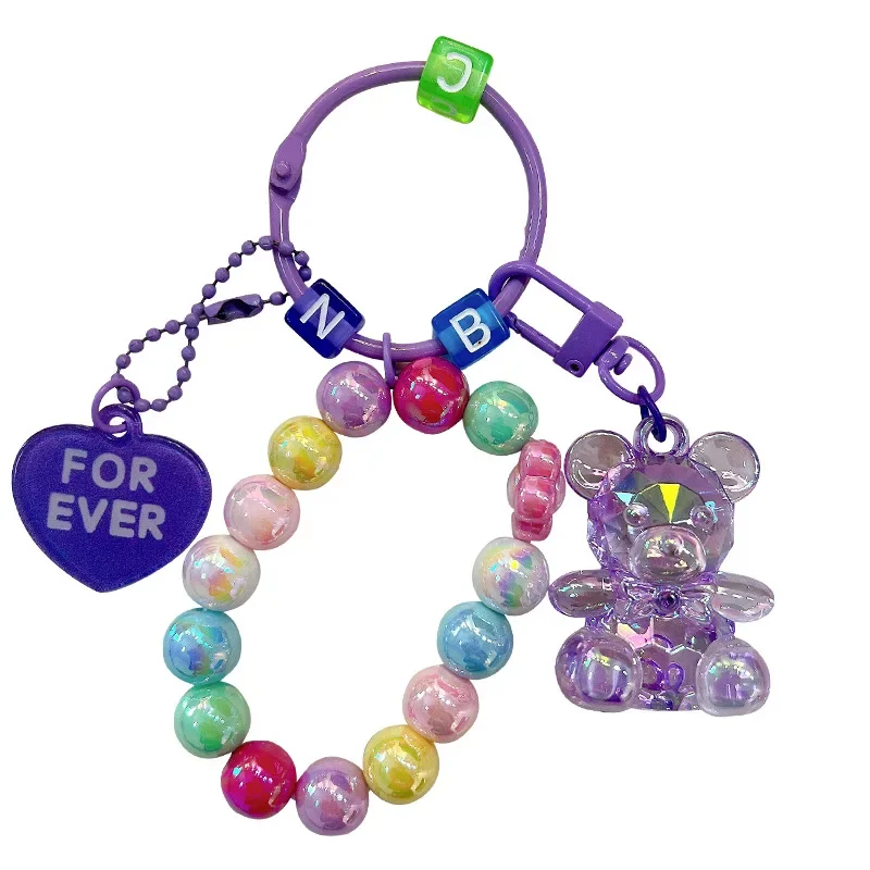 Creative acrylic beaded sitting bear key chain pendant exquisite bag accessories car key chain gift