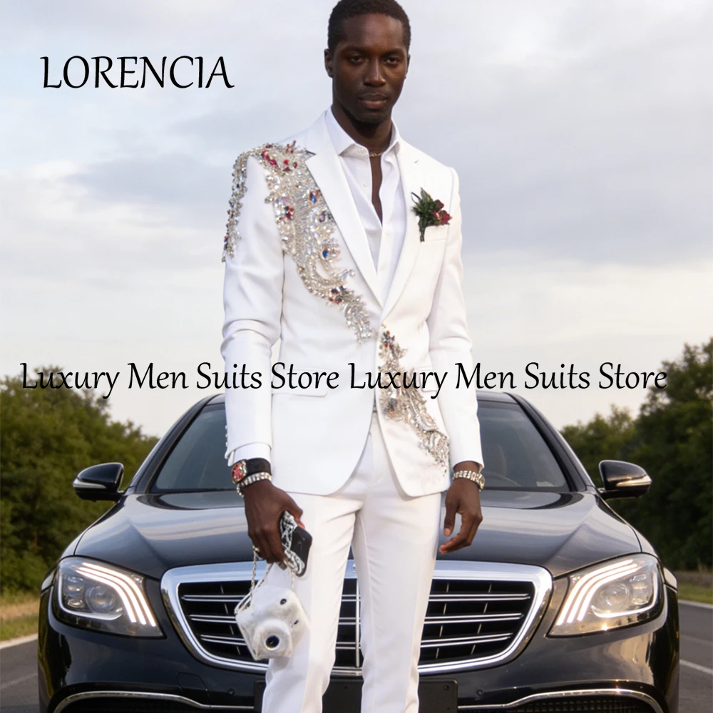 

Crystal Wedding Tuxedos With Tassel Diamond Men Suits 2 Pieces Sets Groom Male Prom Blazers Customized Terno Masculino Completo