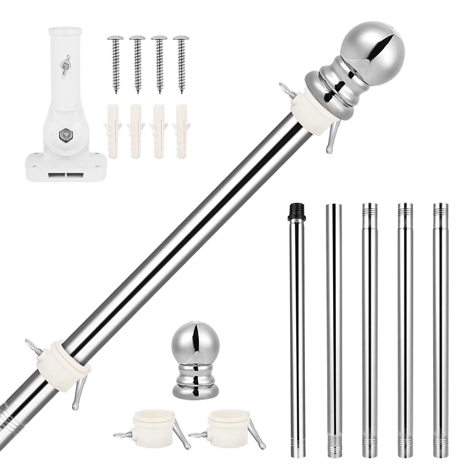 

Aluminum Flag Pole Holder 5ft Adjustable Wall Mount Bracket Diagonal Insertion Easy Assembly Outdoor Flagpole Kit White Base
