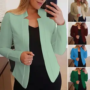 Blazer, ışık düğmesi, ofisteki bayana, yakalı, çentikli, hırka şık ceket şıklar için küçük ceket En iyi 10 satış, blazer ceket, yakasız kadın-no. 6