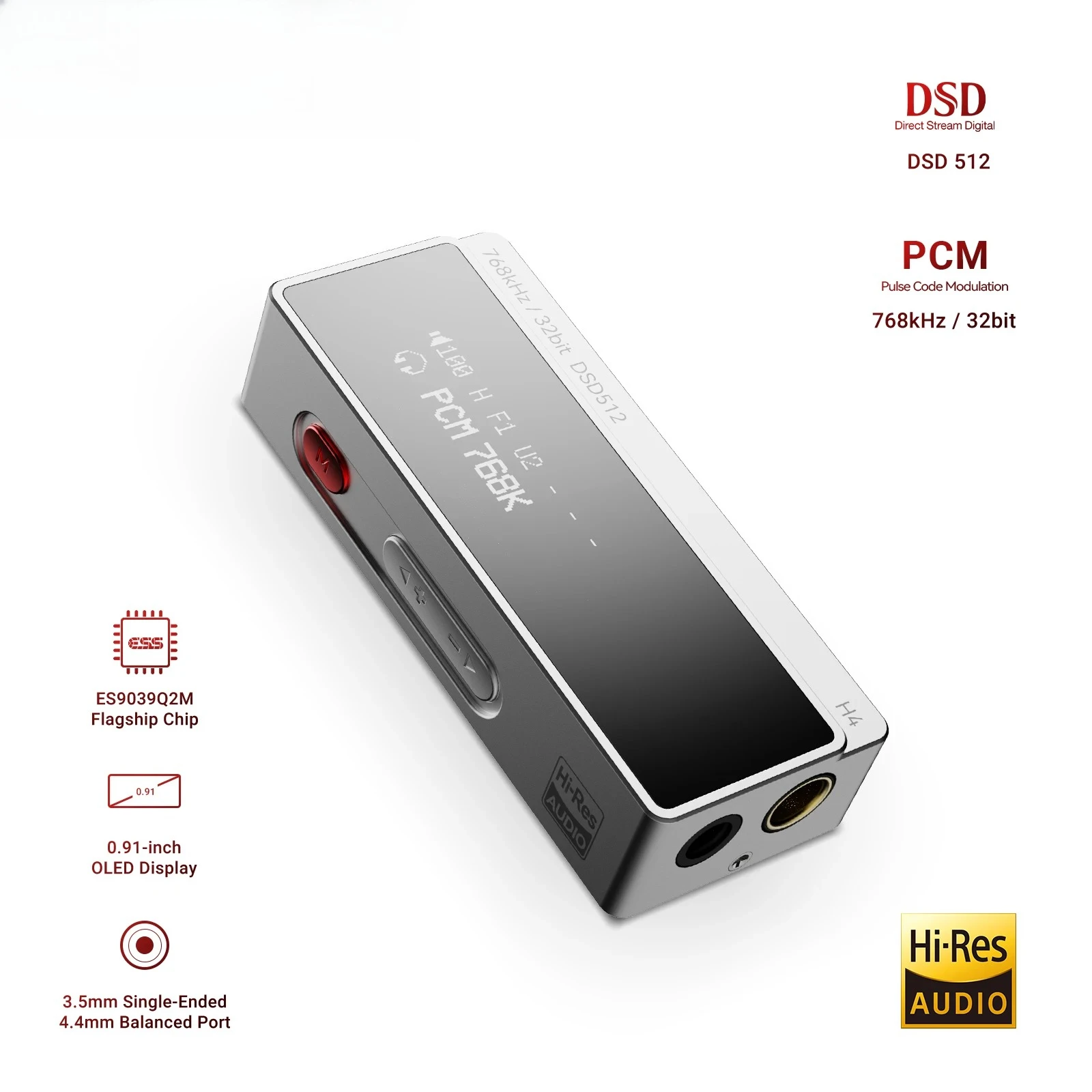 Audio H4 AMP DAC Portable HIFI Headphone Amplifer  Hi-Res PCM768 DSD512 ES9069Q Decoding 4.4mm Balanced/3.5mm Output