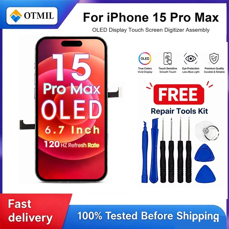 OLED Screen Replacement For IPhone 15 Pro Max Touch Screen Digitizer Full Assembly With Frame With Tool Kit Easy Installation