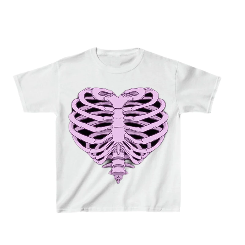 

Summer new retro skull series printed short-sleeved women's tops street fashion versatile women's T-shirt Y2k clothing