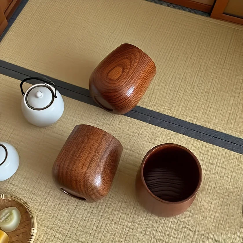 2Pcs Green Wooden Tea Cup Set Shatterproof Portable Wood Wine Coffee Mug for Camping Picnic Home Use | Price-Drop Promotion