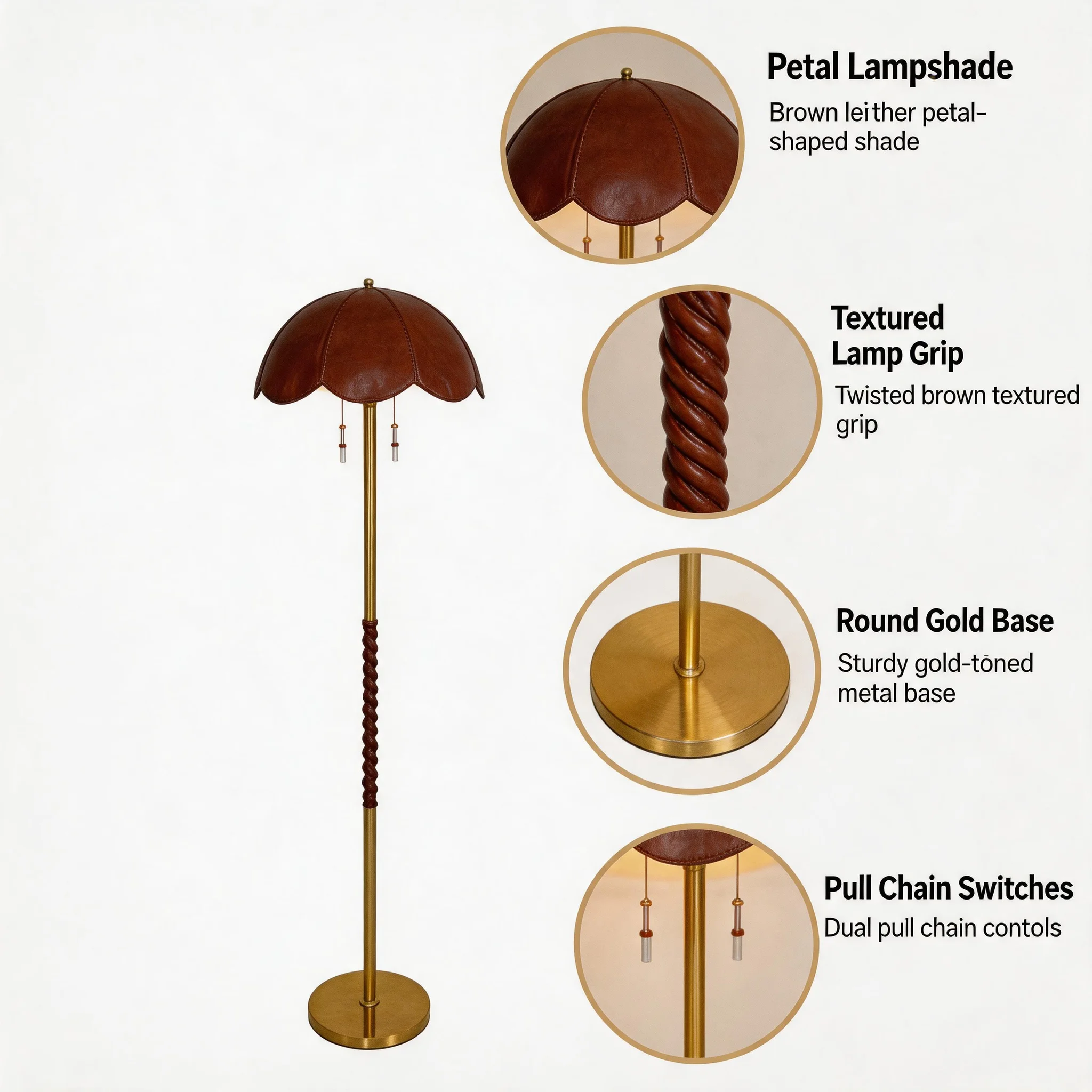 Simple Floor Lamp, Hardware, Leather, Switch with Dimming Function, Coffee Shop, Hotel Atmosphere LED Lamp