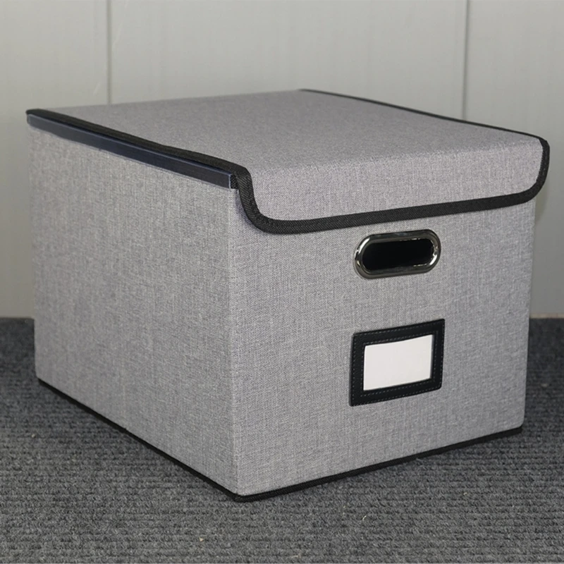 

Collapsible Fabric Storage Box with Lid File Box Linen Hanging Filing Storage Box File and Folders Storage Box