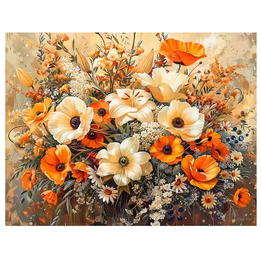 DIY Diamond Painting poppy Flower full Diamond Embroidery orange and white flower 5D mosaic handmade gift Home Decoration