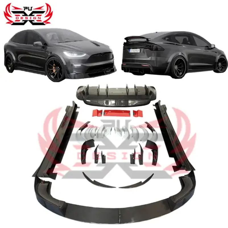 Body Kit For Tesla Model X 2021-2023 Carbon Fiber Front Lip Side Skirts Rear Diffuser Spoiler Wheel eyebrows Canards RZ Style