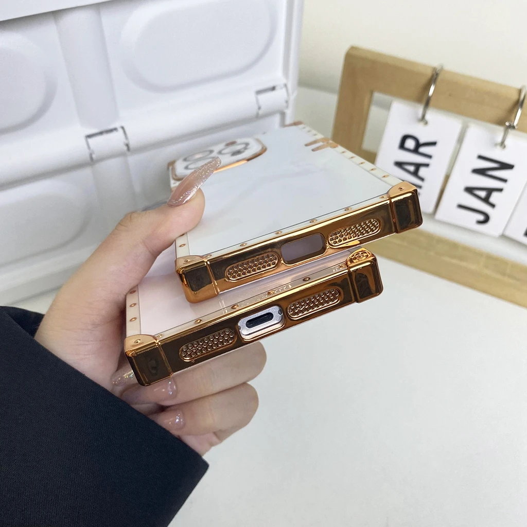 Сплошной цвет Aurora, прямоугольный металлический кружевной узор с краями и стеклянной пленкой для камеры, чехол для iPhone 15, 14, 13, 12 Pro Max