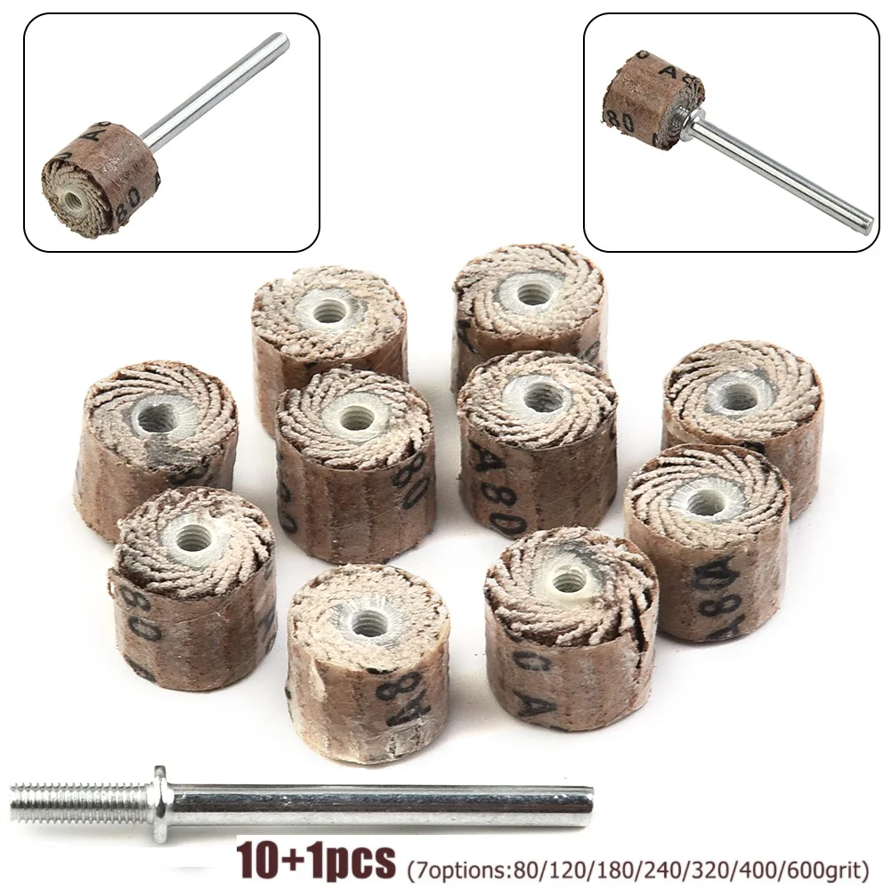 10pcs+1 80-600Grit Flap Wheel Disc Sanding Drill Abrasive Metal Brush Brocha Antiestatica Para Pc Carbon Borstel Boormachine