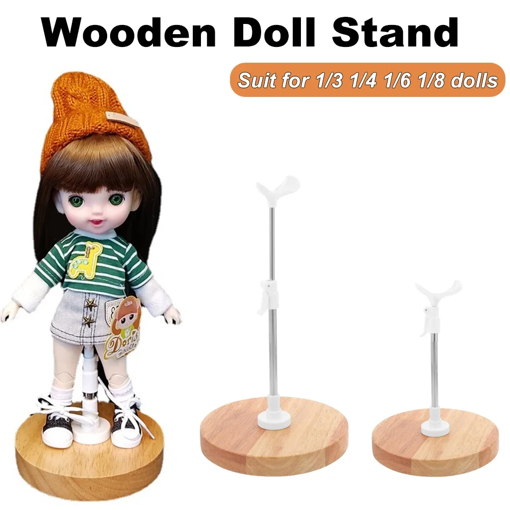 Wooden Doll Display Stand Solid Wood Standing Holder 1/3 1/4 1/6 1/8 Dolls Support Frame Accessories Adjustable Wooden Doll Rack