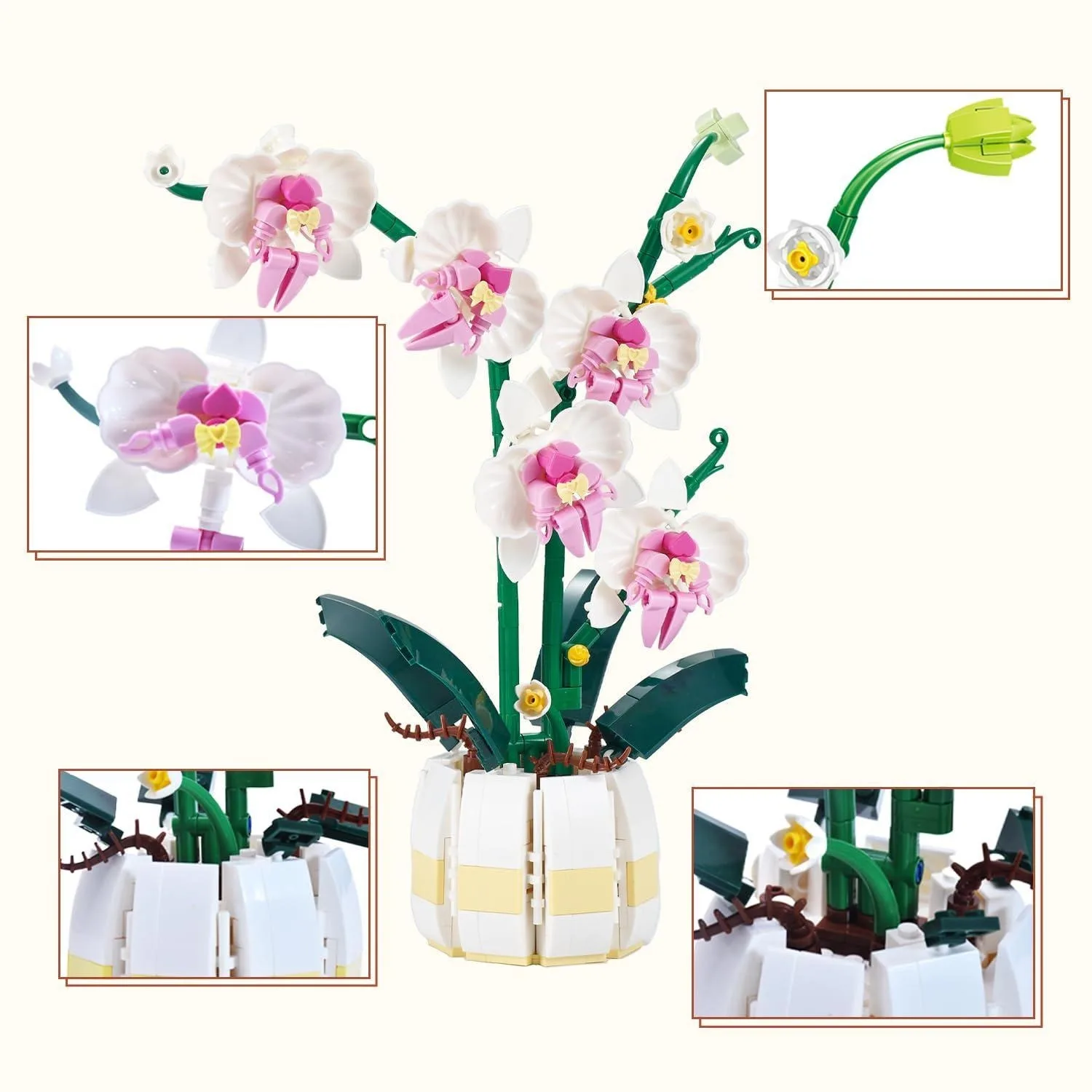 

Mini Orchids Bonsai Building Set,Artificial Plant Building Blocks Kit for Home Office Decoration Gift for Mother's Day