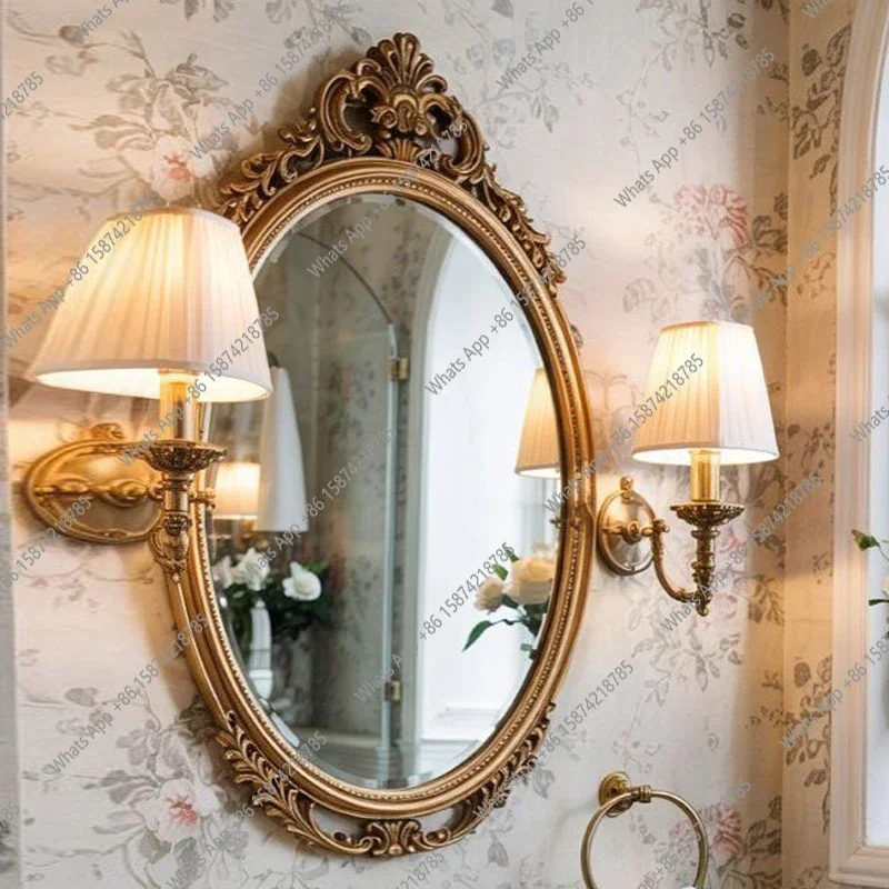 S Customized Mirror European Retro Vanity Mirror Wall Hanging Oval Master Bedroom Makeup Bathroom Antique Bathroom Mirror