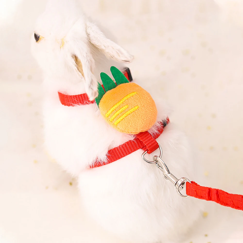 

Cute Rabbit Harness Leash Set Cartoon Carrot Strawberry Fruit Pattern Adjustable Bunny Harness Leash For Rabbit Kitten