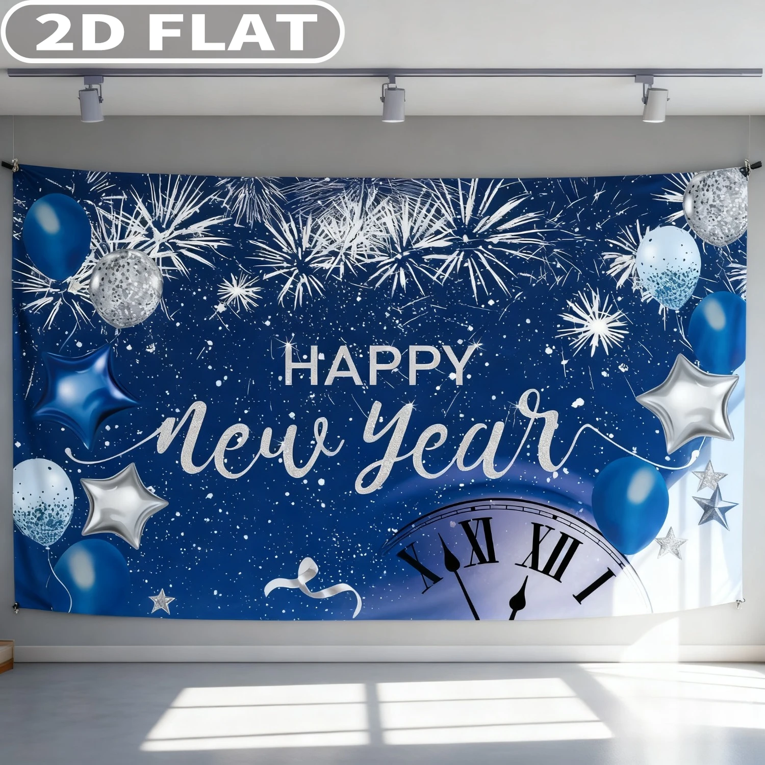 

1pc Happy New Year Backdrop 2026 Glitter Blue New Years Eve Photography Backdrop, Durable Polyester Fabric, for new year party