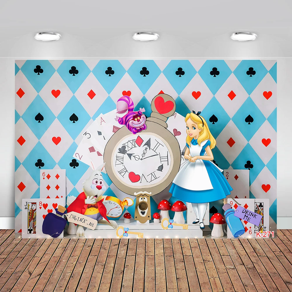 Alice In Wonderland Theme Photography Backdrops Baby Girl Birthday Party Photo Background Studio Props Photocall Vinyl