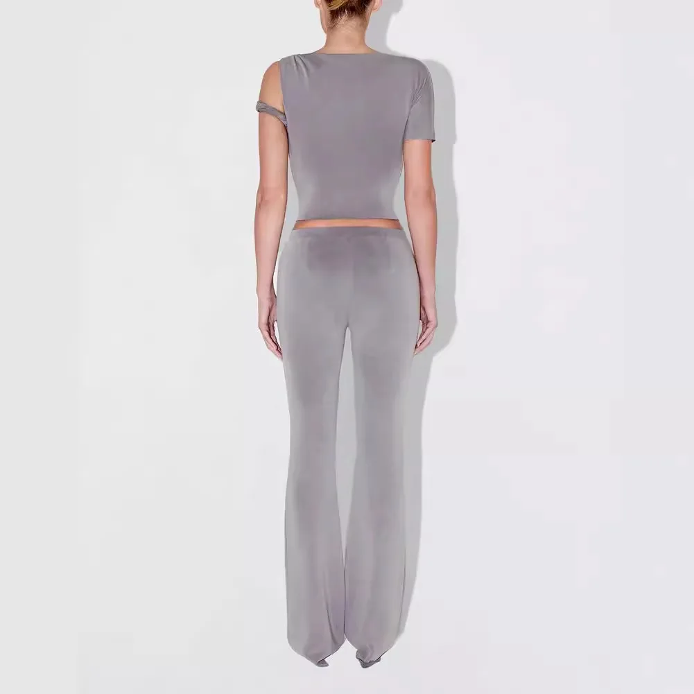 KHY Kylie same grey suede stretch space cotton trousers Slim casual pant