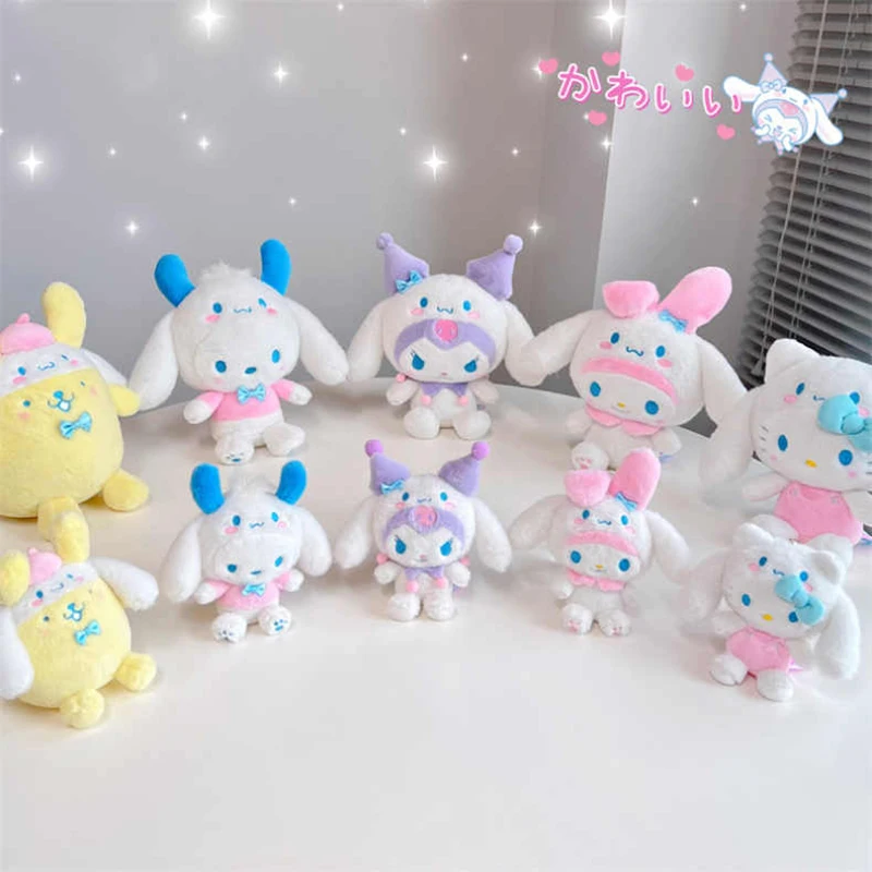 Cartoon Sanrio Plush Toys Keychain Kawaii Ornaments Cute Pink Cinnamoroll Kuromi My Melody Anime Peluche Diagonal Bag Keychains