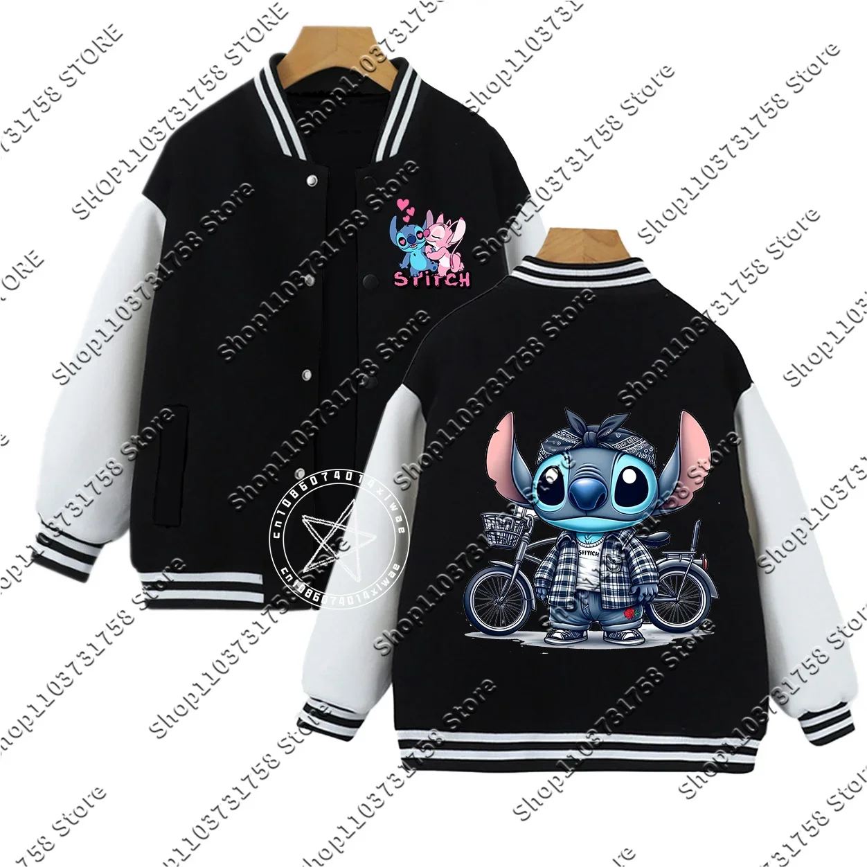 Disney Kids Stitch hickened jacket coat Little Couple Pattern Print Students ages 2-14 Fall/Winter baseball uniform Boys Girls