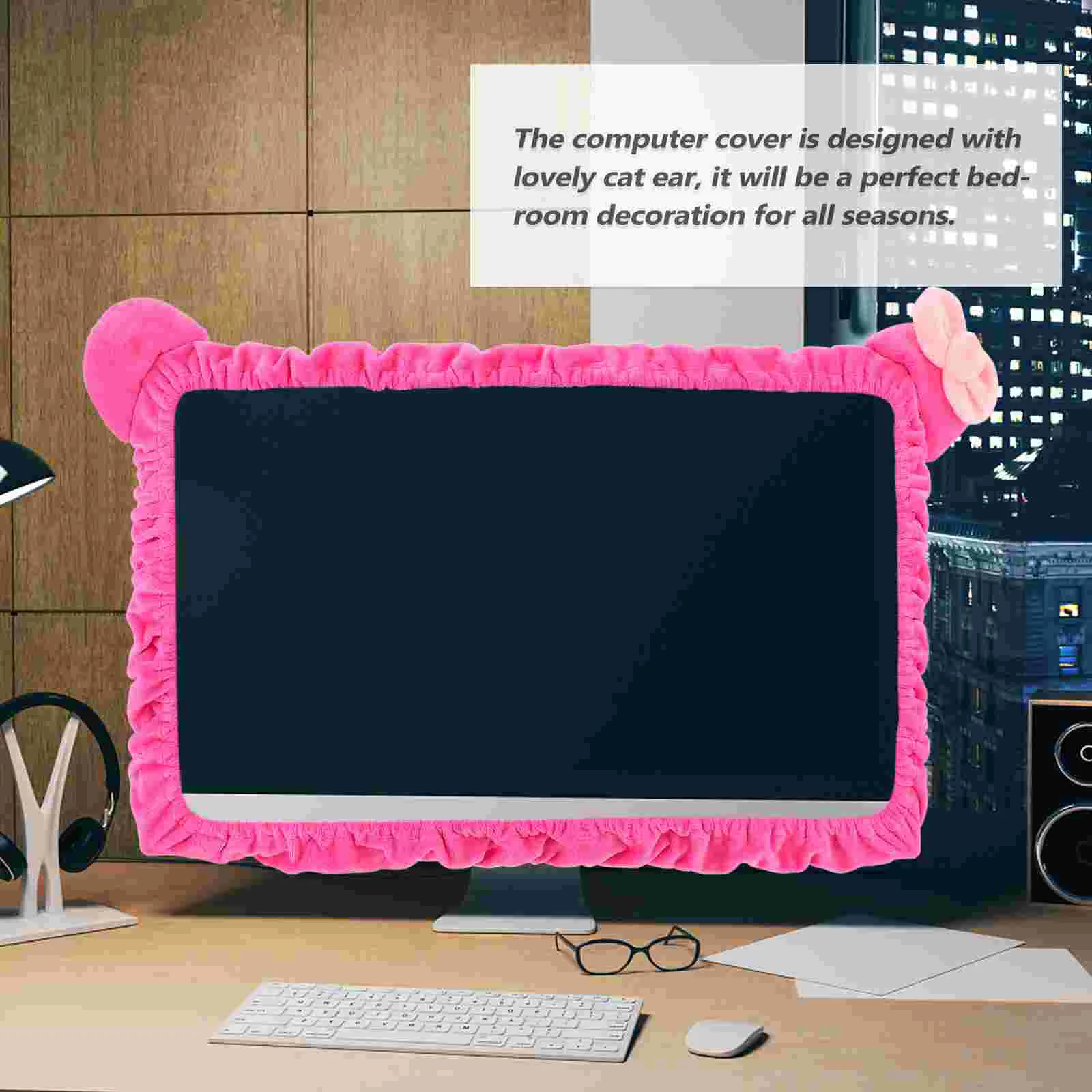 Cute Cat Ear Monitor Dustproof Cover 20 32 Inch Polyester Elastic Design Anti Dust Computer Decoration Display Shield Non fade