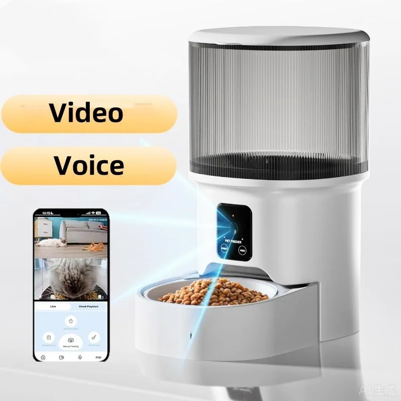 Smart Pet Feeder Timed Feeding Remote Voice Control Home Automatic Food Dispenser with Video Camera for Cats Dogs