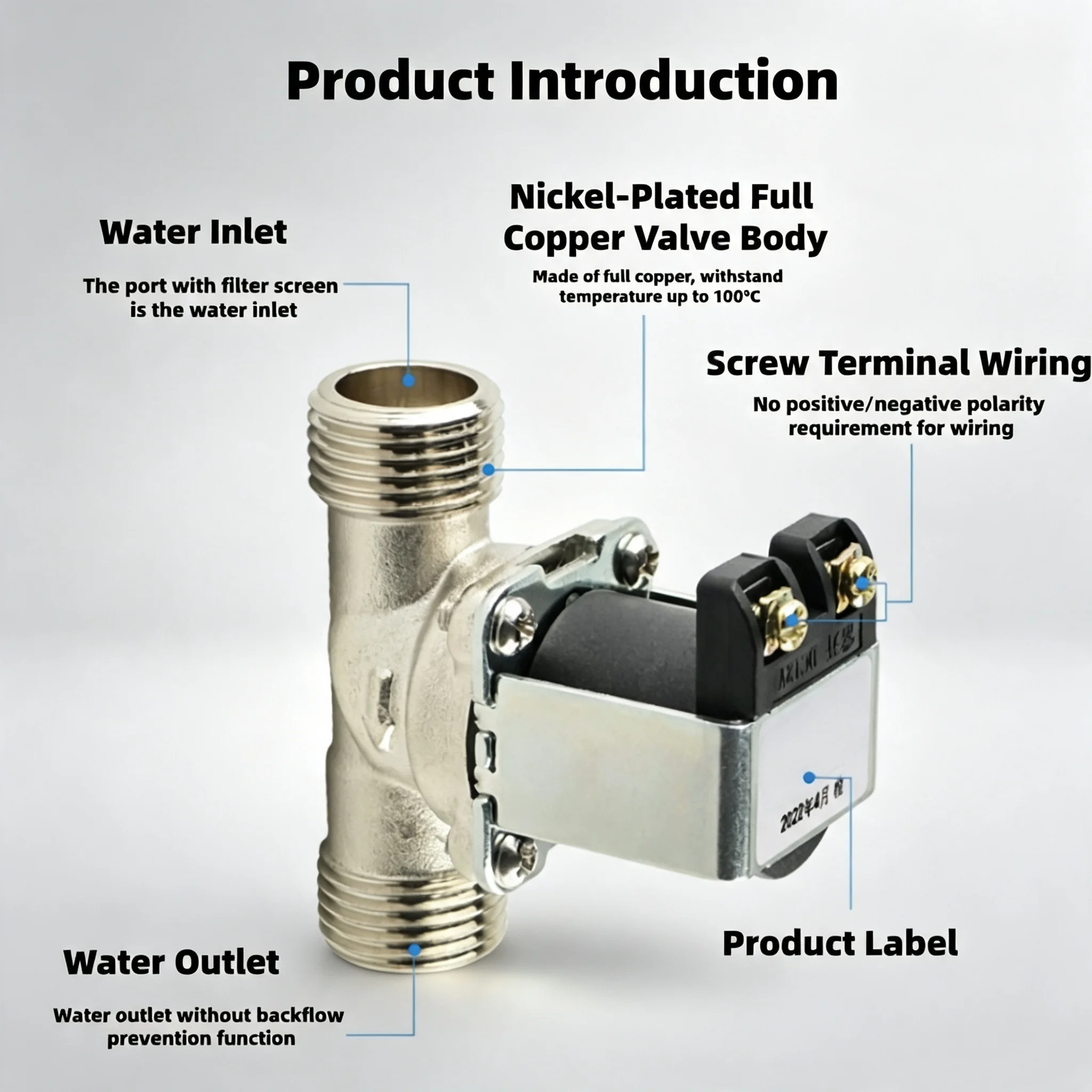 Solar-Warmwasserbereiter-Magnetventil G1/2 Außengewinde A05 Vernickeltes Messing DN15 12VDC 24VDC 220VAC Wassereinlass-Durchflussventil – Detail 1