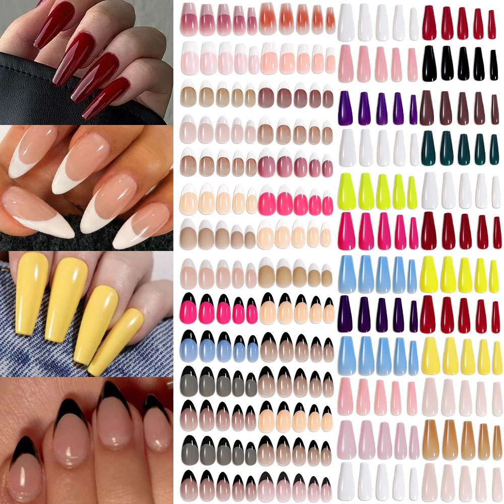 96 Stück französische Mandel/Trapez/kurzes Quadrat drücken auf Nägel voller Abdeckung bunte Ballett falsche Nägel tragbare künstliche Fingers pitzen