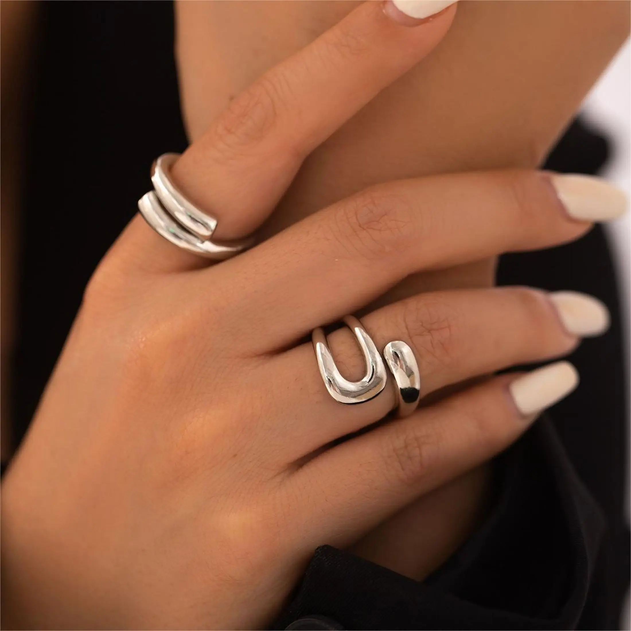 Fashionable and personalized geometric angel wings couple ring jewelry, niche retro creative feather opening ring