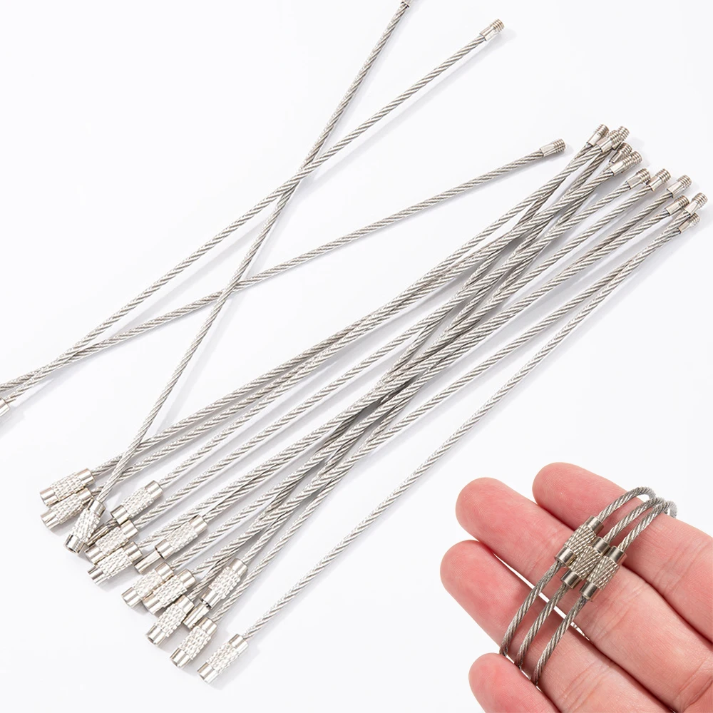 5pcs Wire Rope Key Chain Stainless Steel Wire Keychain Carabiner Cable Key Ring Outdoor Hiking Screw Lock Gadget Keyring  TMZ