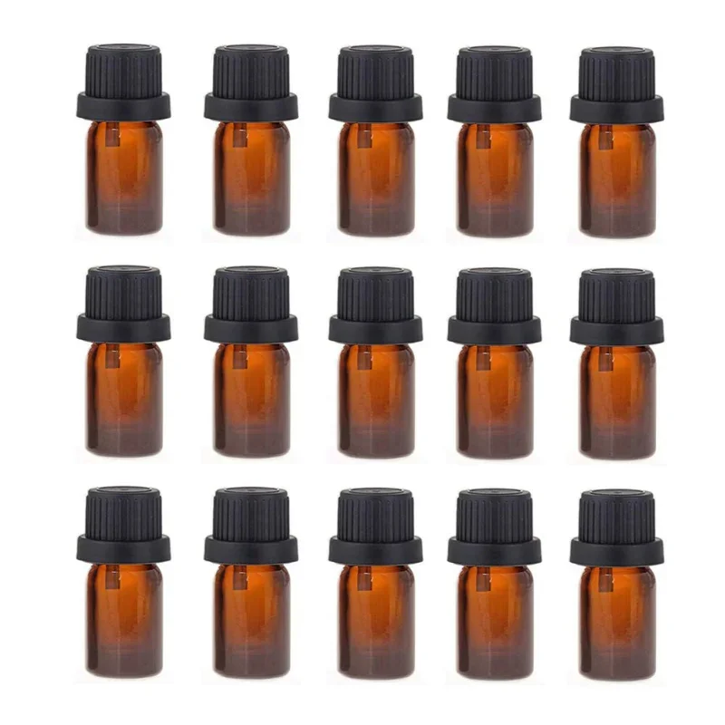 15pcs/Lot 5/10/15/20ml  Amber Glass Dropper Bottle Orifice Reducer Dropper Leak Proof Refillable Vials for Essential Oils