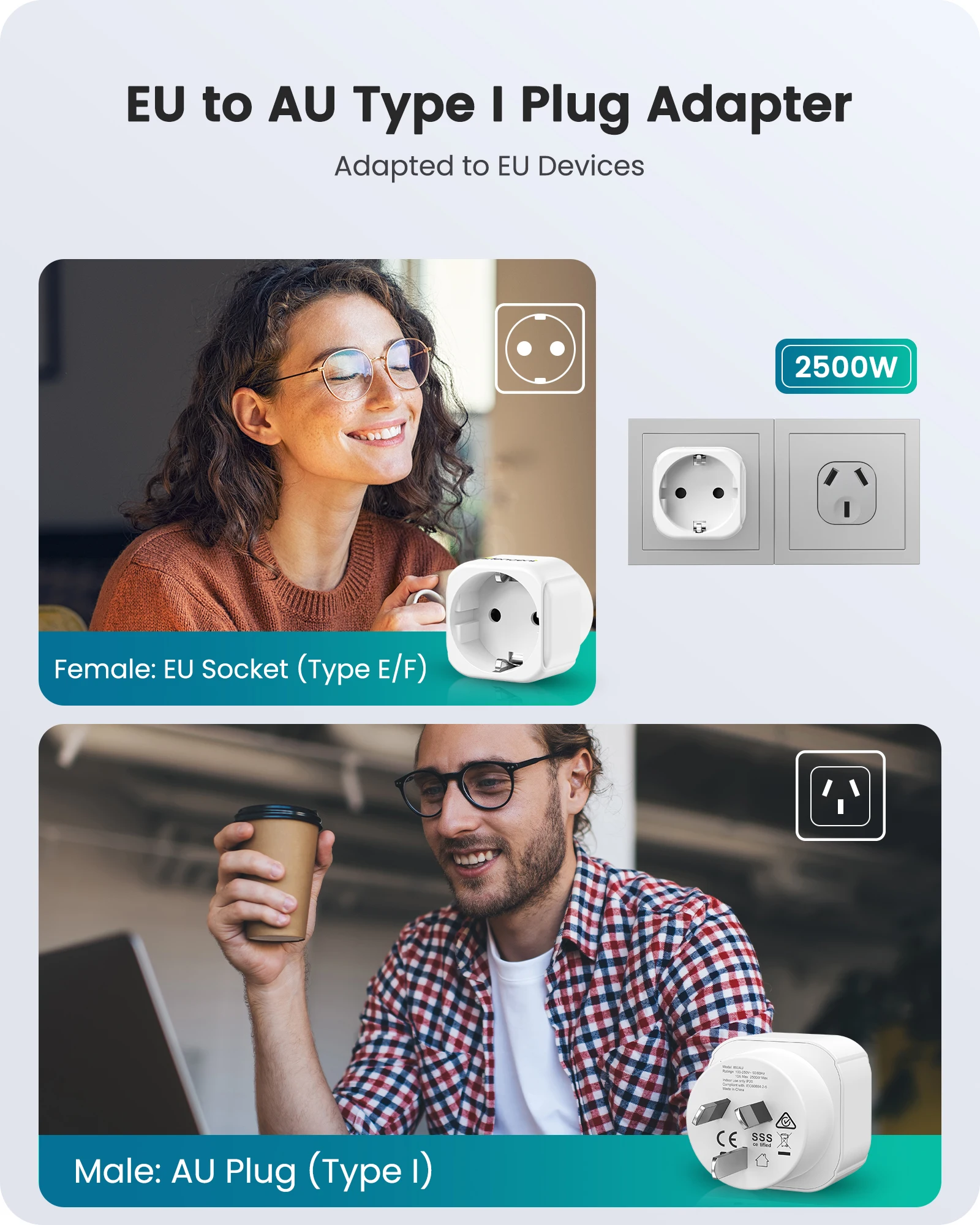 LENCENT 2Pack US/UK/EU to AU Plug Travel Adapter Overload Protection Wall Charger Travel Plug Converter Australia Travel Adapter