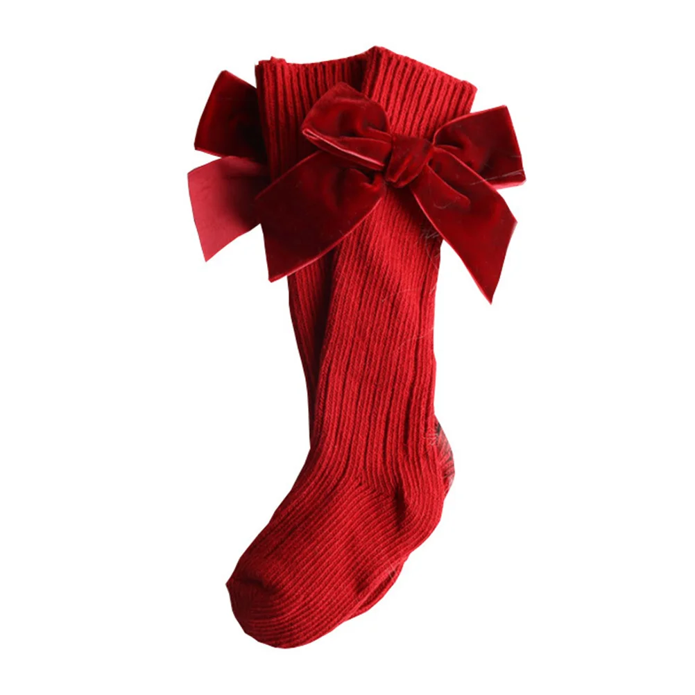

1Pair Children Stockings Solid Color Bowknot Cotton Elastic Warm Mid-Calf Socks Winter Fall Socks for Kids Children Stockings