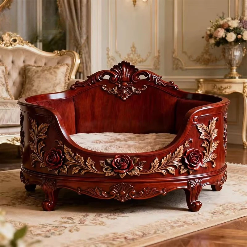 

Solid wood dog house cat house pet bed luxury indoor pet furniture, cat and dog sofa cushions, removable and washable