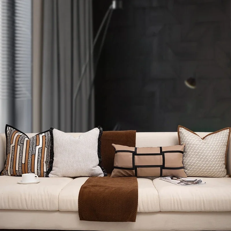 30X50/45X45CM Nordic Borwn Throw Pillow Cover Modern Light Luxury Waist Cushion Cover Decor Home Decorative Pillowcase