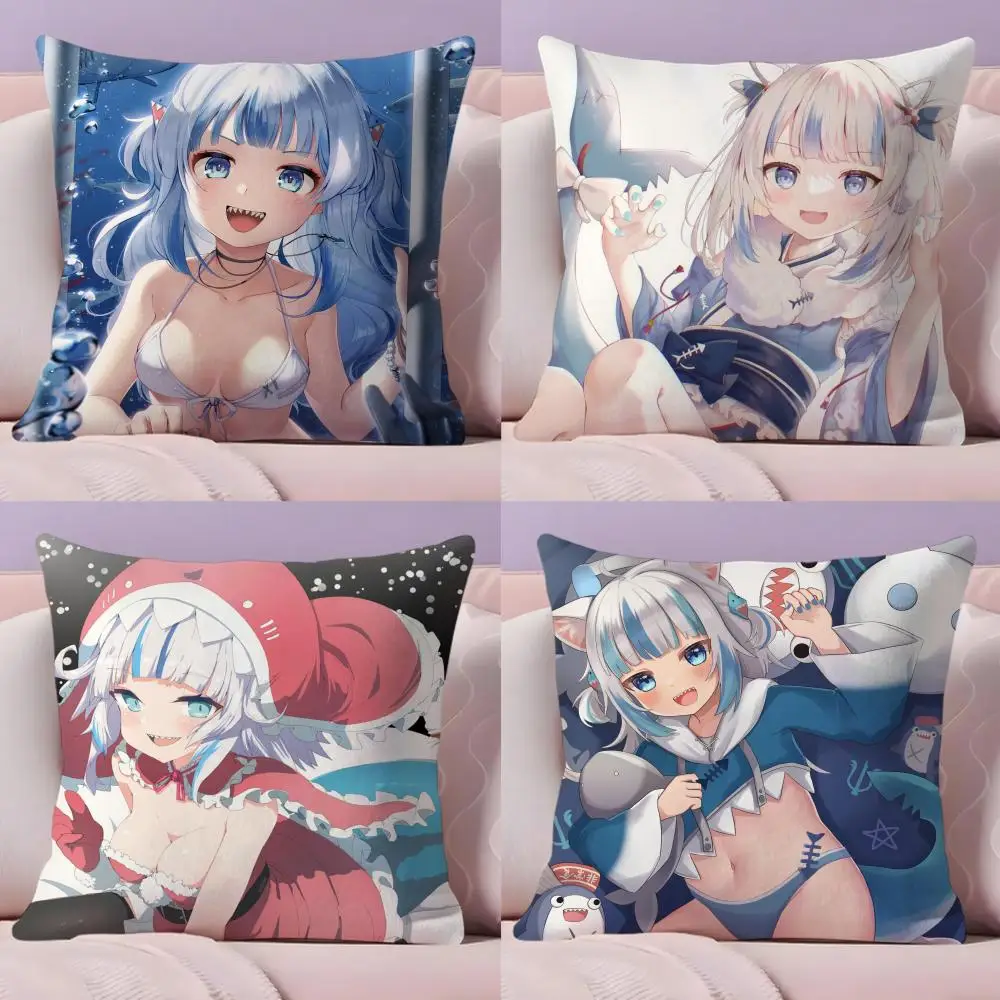 Anime Girl G-Gawr G-Gura Pillow Case Plush Fabric Soft Double-Sided Printed Sofa Warm Winter Home Gift Cushion Cover