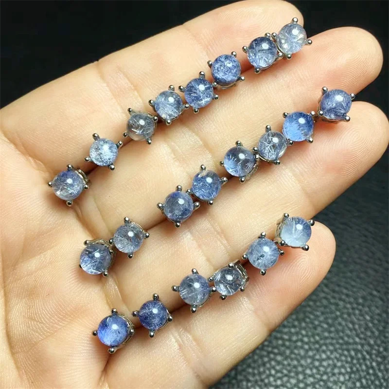 

S925 Natural Dumortierite Stud Earrings Crystal Polishing Aura Jewelry Trendy Creative Women Party Gift Fashion Holiday Gift