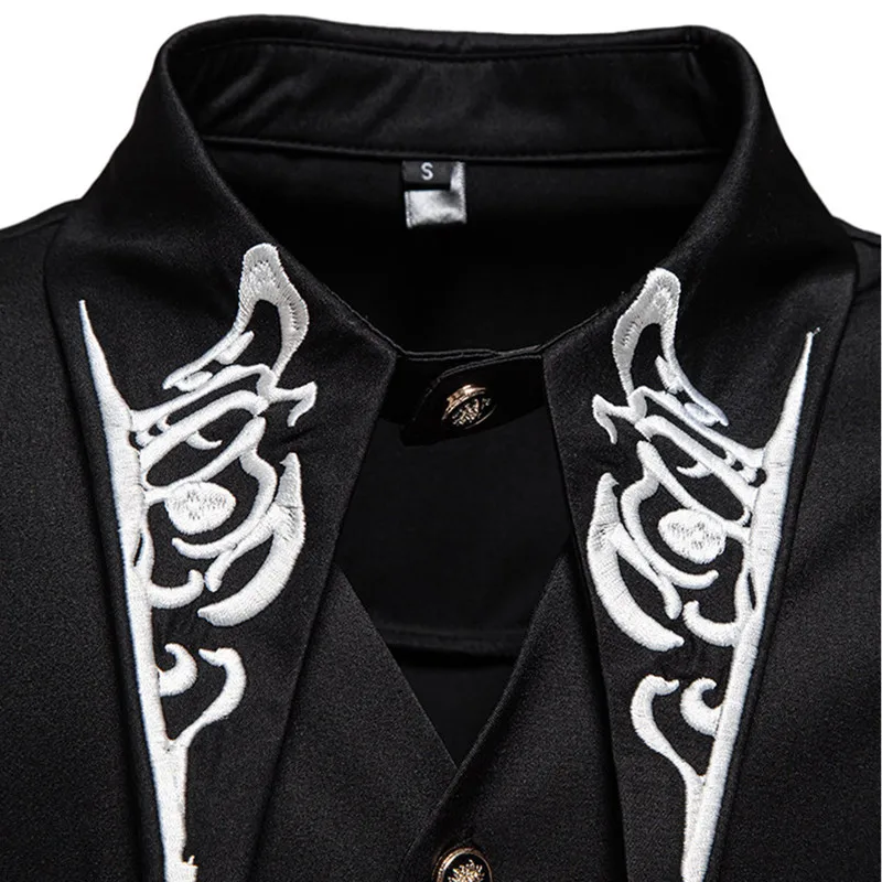 New Men Luxury Wedding Party Embroidered Dress Shirt Lapel Loose Tops Fashion Gentleman Court Banquet Evening Shirts