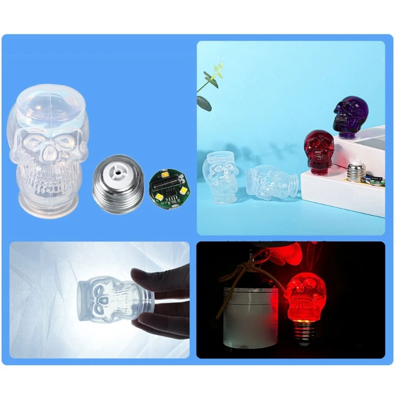 for Creative Silicone Mold DIY Skull for Head Light Bulb Lamp Base Wick Crystal Epoxy Resin Mould for DIY Handmade Crafts Home