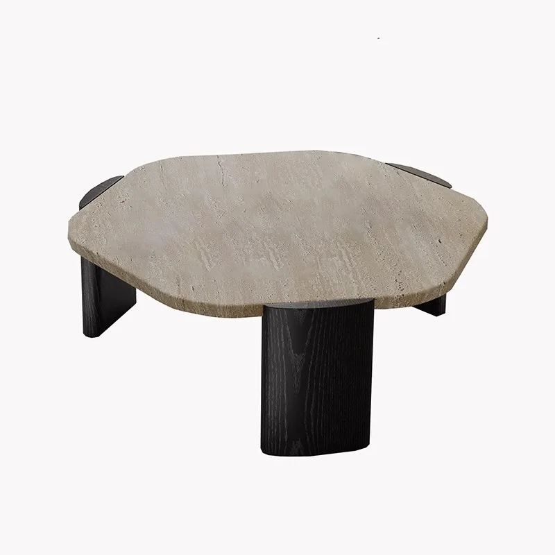 

Travertine coffee table living room home modern simple light luxury black solid wood homestay small apartment small tea table