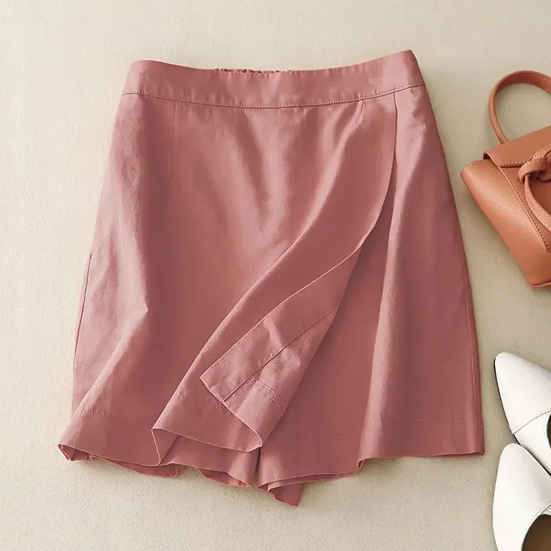 

Japanese Work Clothes Irregular Shorts Skirt Loose Casual and Versatile Cotton and Linen Wide-leg Pants for Women E9461