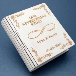 Gepersonaliseerde Trouwring Box Custom Book Box Hout Verloving Voorstel Ringen Drager Sieraden Houder Gepersonaliseerde Namen Date Cadeau