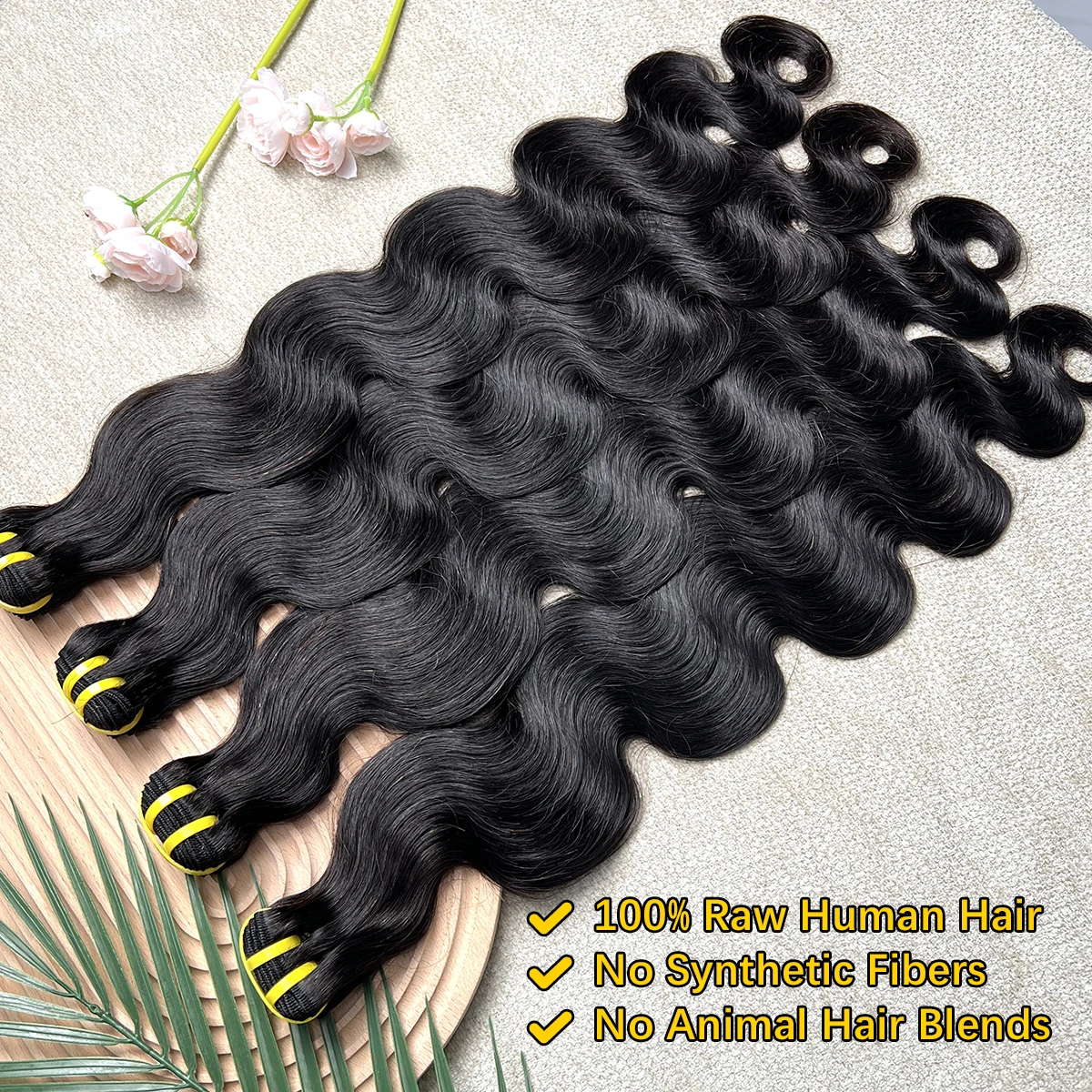 16A Raw Virgin Body Wave Bundles 100% Unprocessed Vietnamese Human Hair Minimal Shedding Wavy Hair Quick Weave Sew-in Extensions