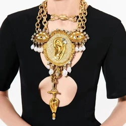 French retro niche design art personality eyes nose Face pendant necklace earrings stylish exaggerated collarbone chain