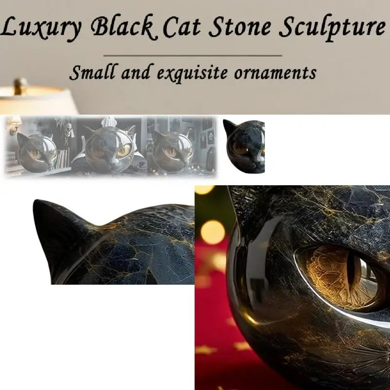 

Hot Black Cat Stone Figurine Resin Cat Head Healing Stone Marble Texture Cat Stone Keepsake Gift Office Desk Cats Decoration