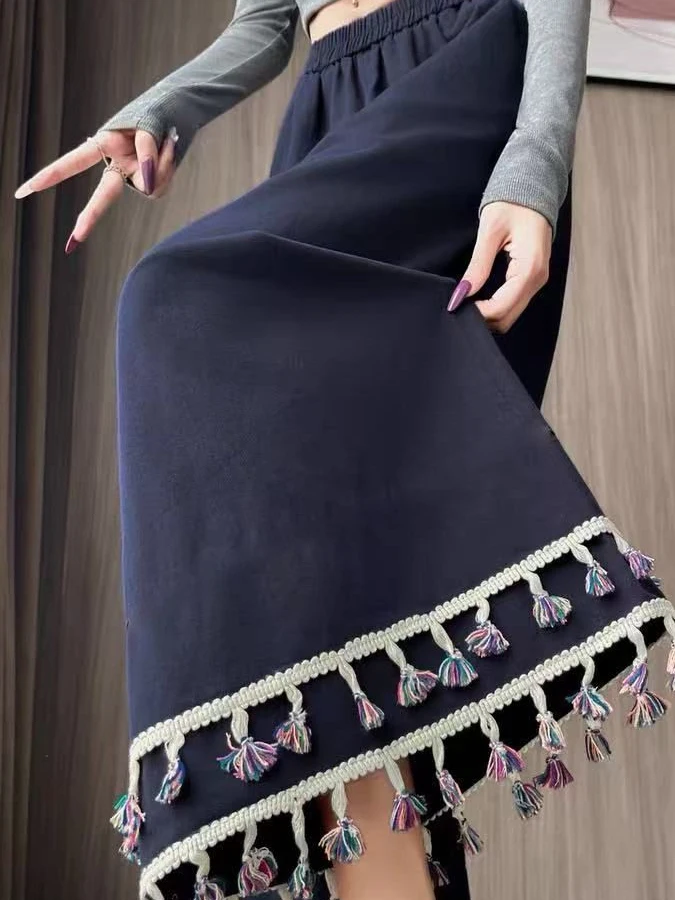 Retro Fringed High Waist Slimming Ethnic Design Sensation Flower Lace Wide Leg Pants Women's Fashion Spring Summer New Arrival