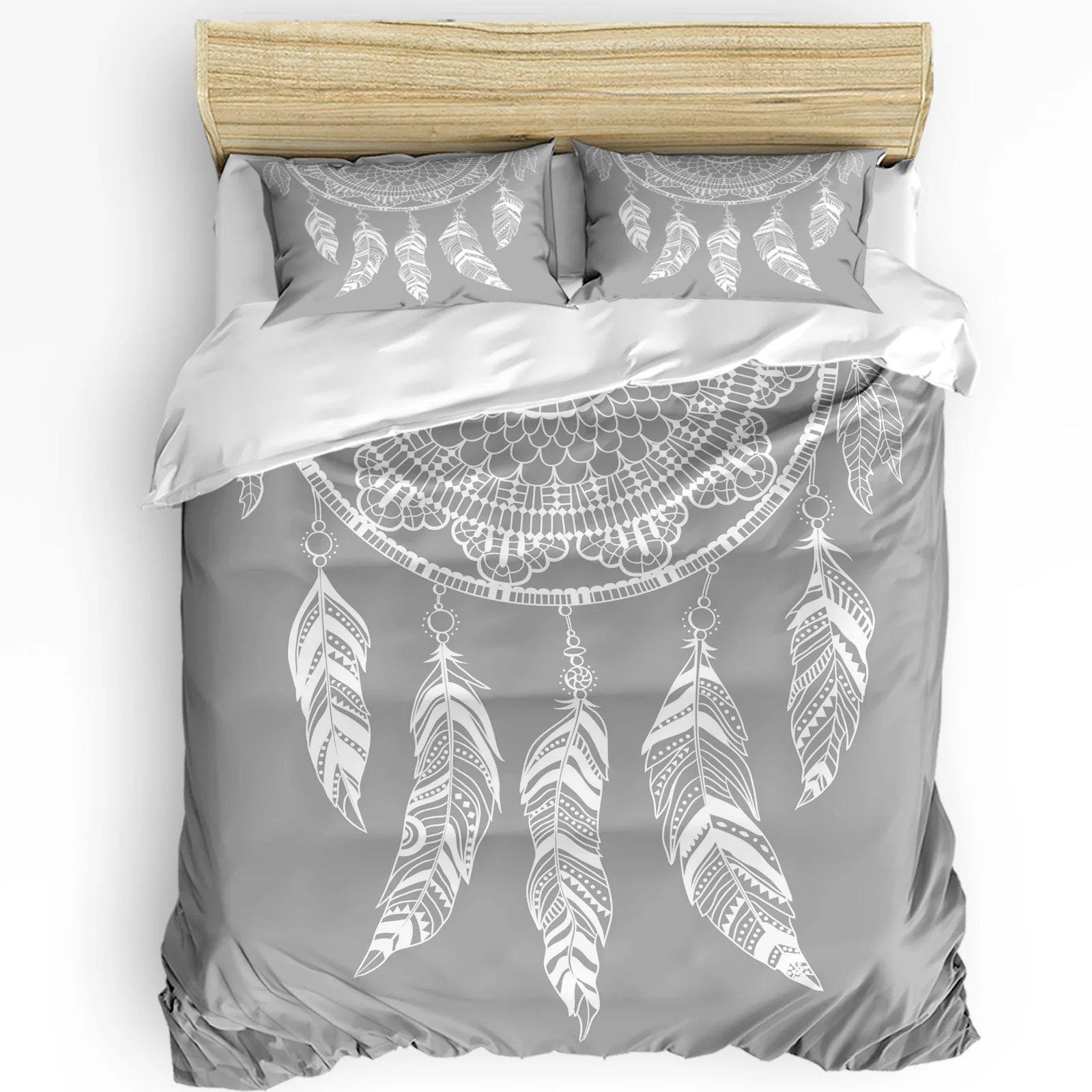 

Dream Catcher Grey Feather Retro Art 3pcs Bedding Set For Bedroom Double Bed Home Textile Duvet Cover Quilt Cover Pillowcase