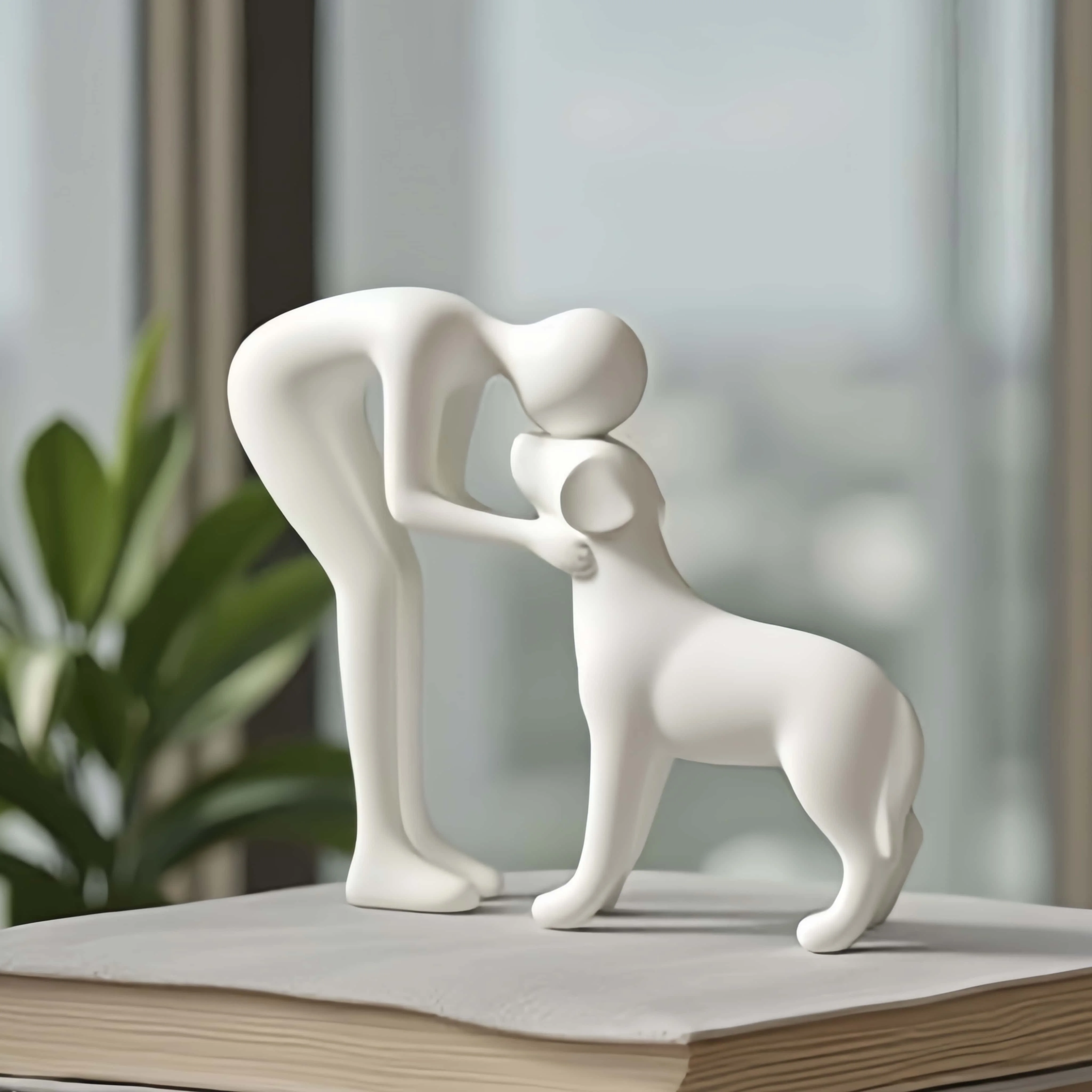 Abstract Man and Dog Sculpture, 2 Colors Black/White, Minimalist Pet Lover Figurine, 9cm Tall, Home Decor for Dog Lovers