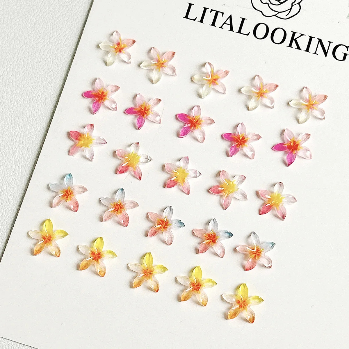 20 Pcs Lily Flower Resin Nail Decor – Fairy Pastel Blush Japanese Style, DIY Press-On Nail Art Material