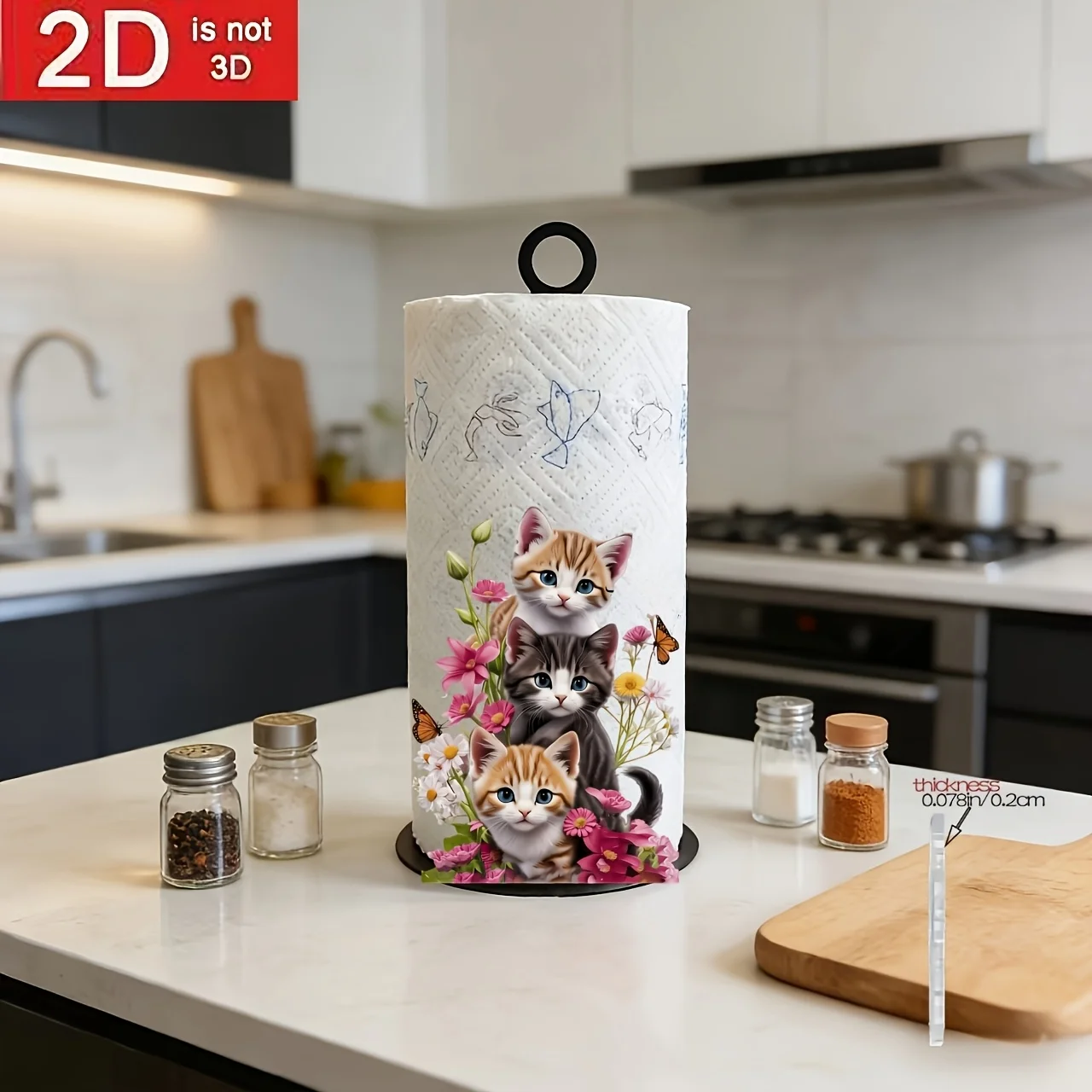 2/1 Piece Set 2D Flat Decorative Painting of Three Cats and Flowers with Butterflies, Creative Acrylic Tissue Holder, Suitable for All Four Seasons, Acrylic Decoration Suitable for Storing Kitchen Paper Towels, Perfect for Holiday Party Decorations, Beautiful and Affordable, Halloween and Christmas Gifts