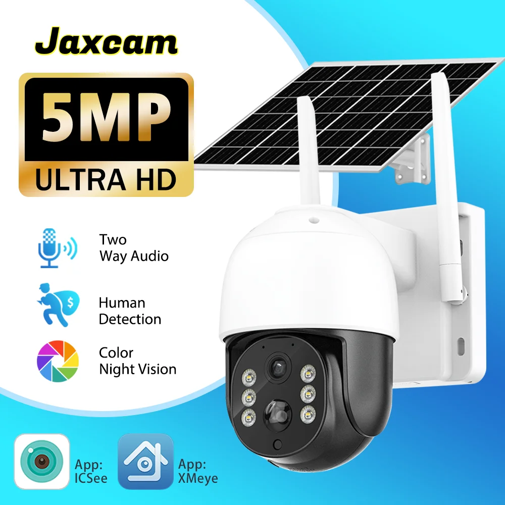 

5MP HD Max 128G Card Solar Camera Outdoor Wireless WIFI Built-in Battery Powered PTZ Camera PIR Human Detect 2-Way Audio iCsee